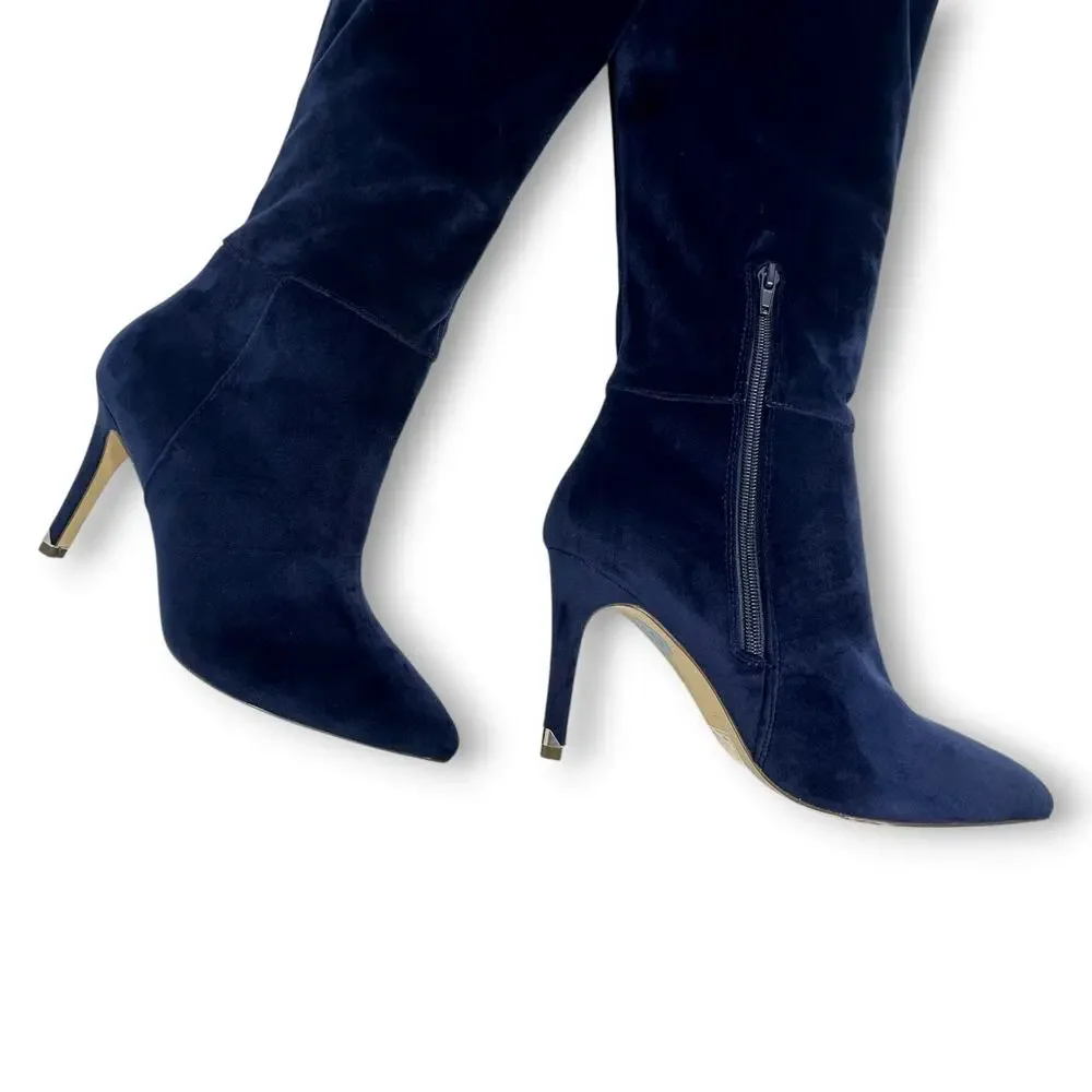 Call It Spring Rosenman Navy Blue Velvet Over The Knee Winter Boots US 10 EU 41